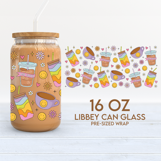 Iced Coffee Girl Cup Wrap | Coffee Lover 16oz Libbey Can Glass | Trendy PNG SVG