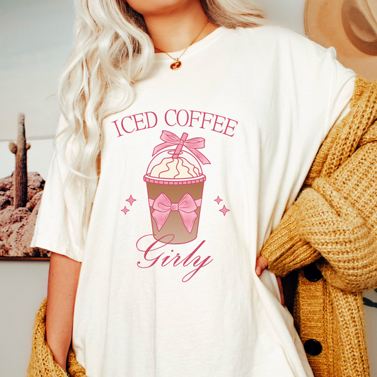 Iced Coffee Girly PNG SVG | Coquette Pink Bow Sublimation | Retro T shirt Design