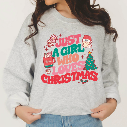 Just a Girl Who Loves Christmas PNG | Retro Christmas Sublimation | Cute T shirt Design