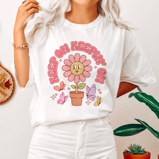 Keep On Keepin' On PNG SVG | Inspirational Sublimation | Retro Flower T shirt Design