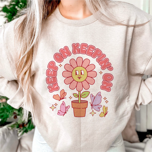 Keep On Keepin' On PNG SVG | Inspirational Sublimation | Retro Flower T shirt Design