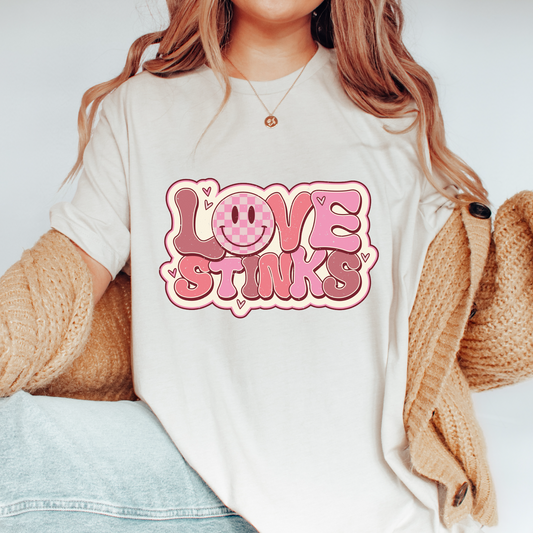 DTF Transfer Love Stinks | Valentines Day | Retro Smile Face