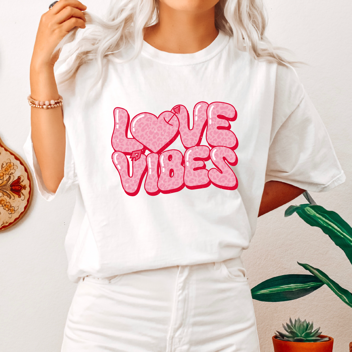 Love Vibes SVG PNG | Valentines Day Sublimation | Retro Pink Valentines T shirt Design