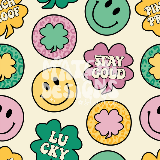 St. Patricks Lucky Doodles Seamless Pattern, Repeat Pattern for Fabric Sublimation