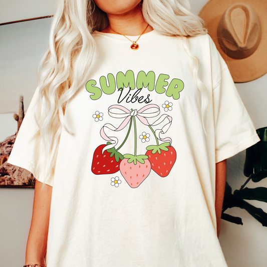 Summer Vibes & Strawberries PNG SVG | Summer Sublimation | Trendy Tshirt Design