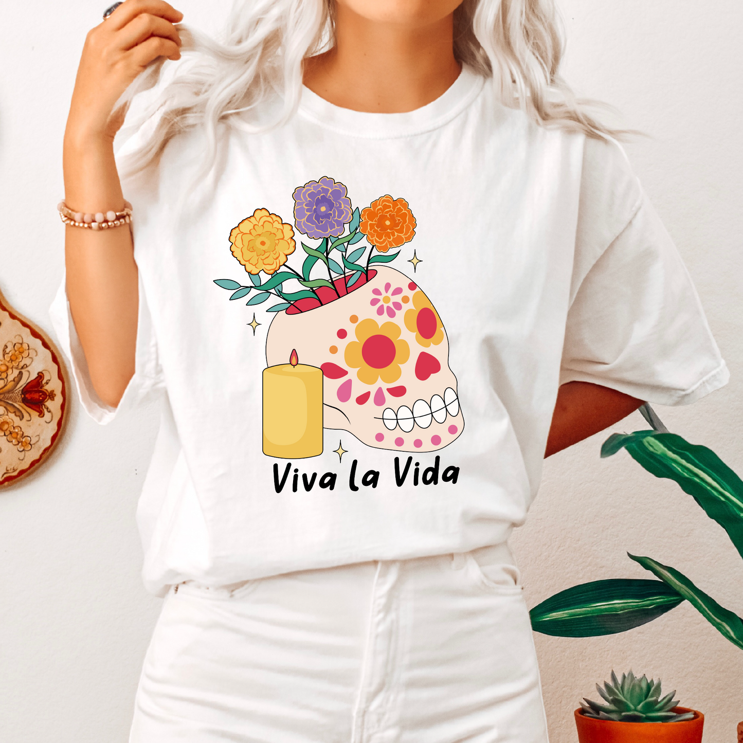 Viva La Vida PNG SVG | Calavera & Marigolds Sublimation | Dia de Muertos Tshirt Design