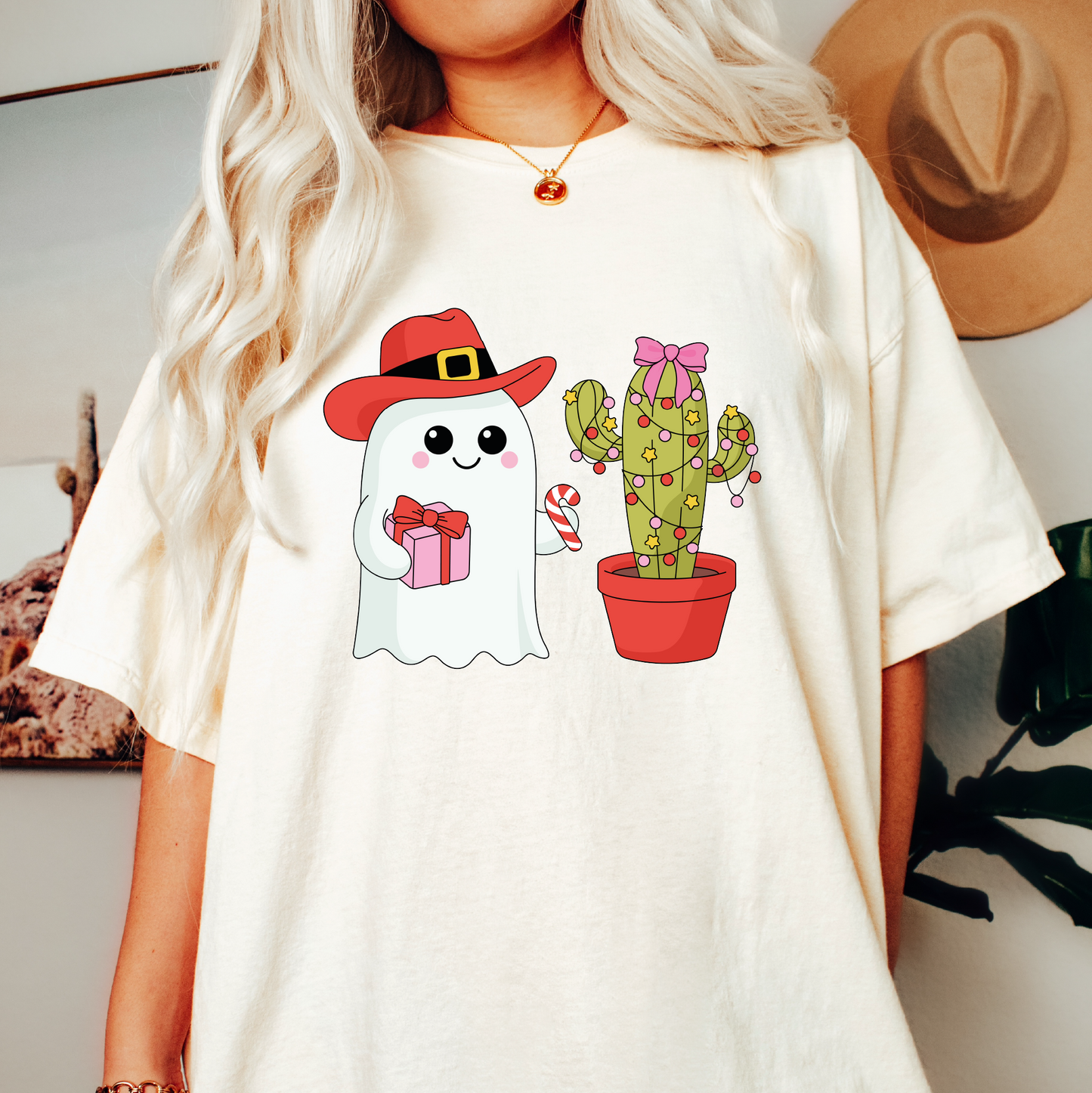 Christmas Cowboy Ghost & Cactus PNG SVG | Howdy Xmas Sublimation | Tshirt Design