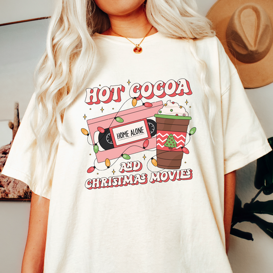 Hot Cocoa & Christmas Movies PNG SVG | Retro Christmas Sublimation | Tshirt Design