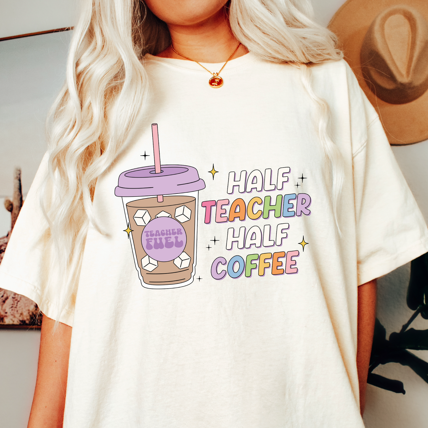 Half Teacher Half Coffee PNG SVG | Teacher Fuel Sublimation | Back School Tshirt Design