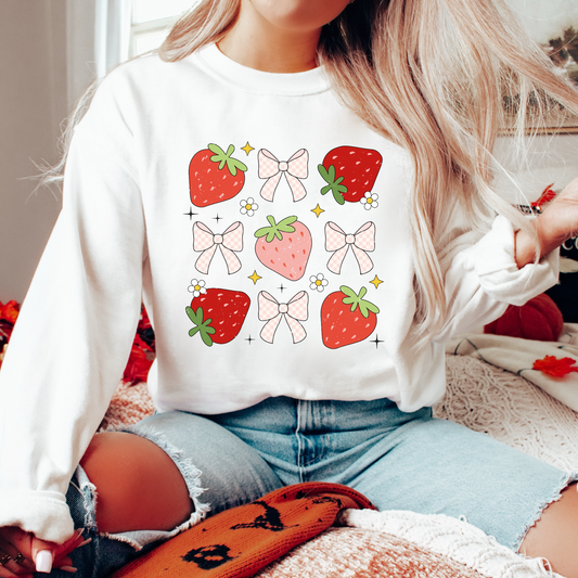 Strawberries & Bows PNG SVG | Aesthetic Summer Sublimation | Trendy Tshirt Design