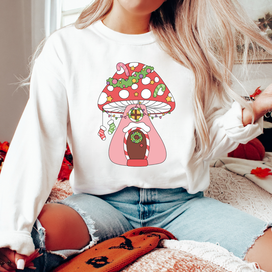 Christmas Mushroom House PNG SVG | Groovy Christmas Sublimation | Tshirt Design