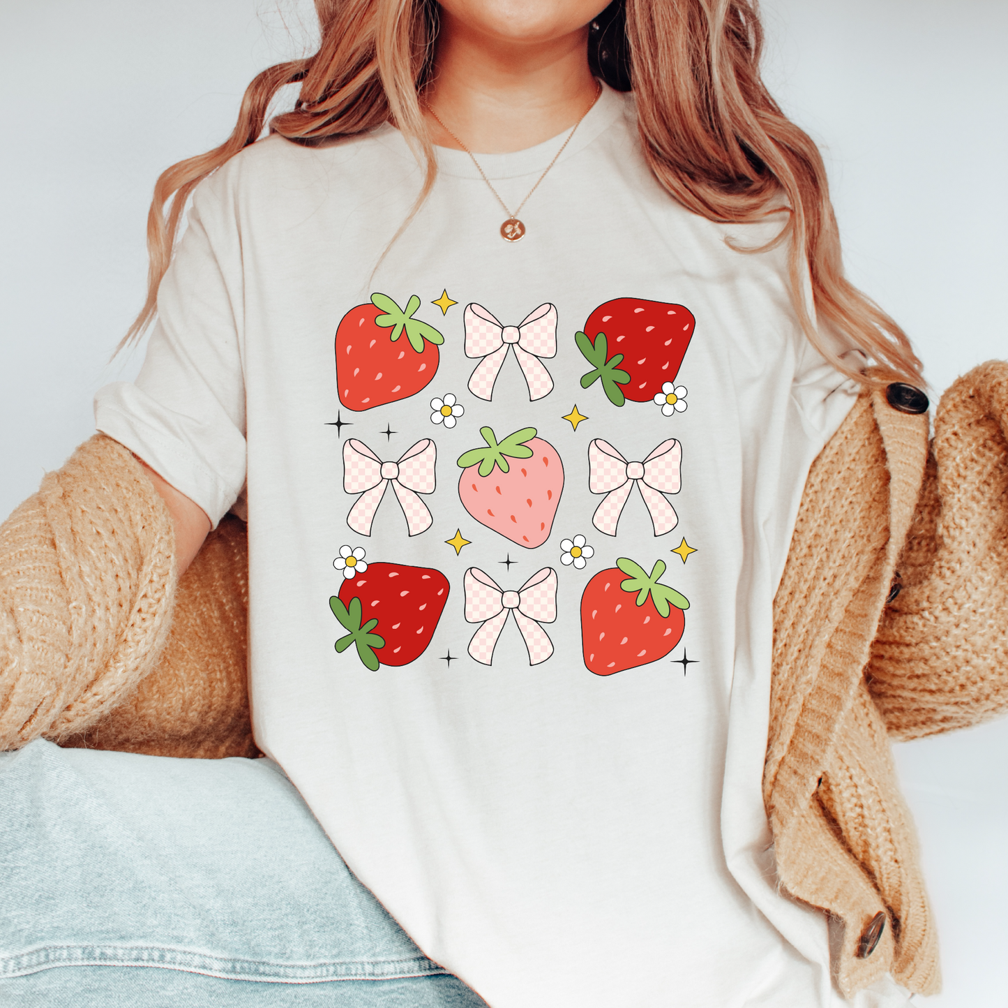 Strawberries & Bows PNG SVG | Aesthetic Summer Sublimation | Trendy Tshirt Design