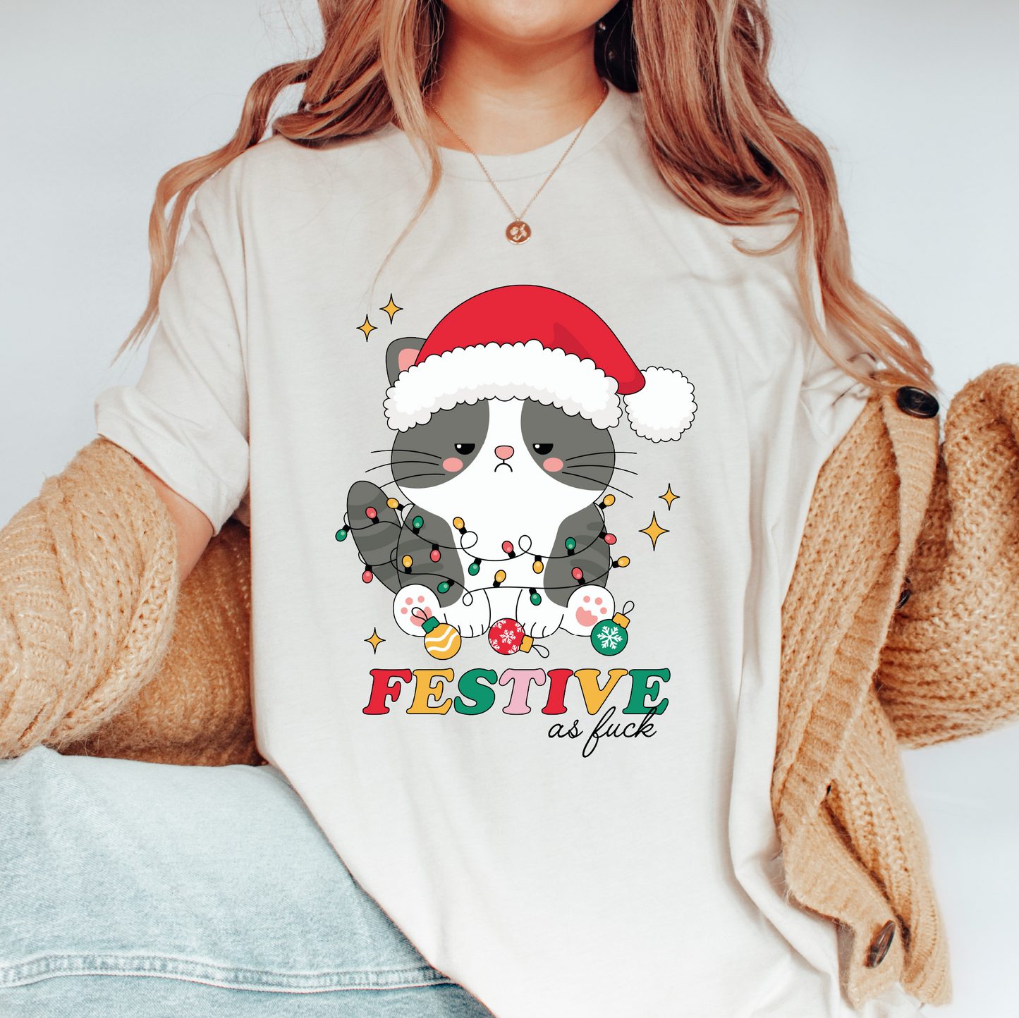 Festive AF PNG SVG | Christmas Cute Cat Sublimation | Funny Christmas Tshirt Design