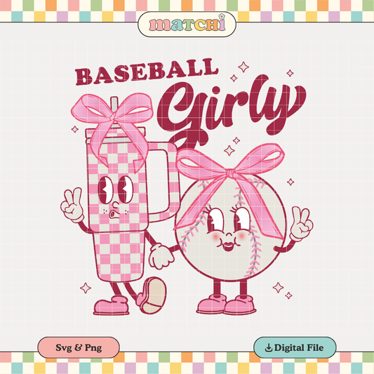 Baseball Girly SVG PNG | Coquette Baseball Character Sublimation | Pink Bow Tshirt Design