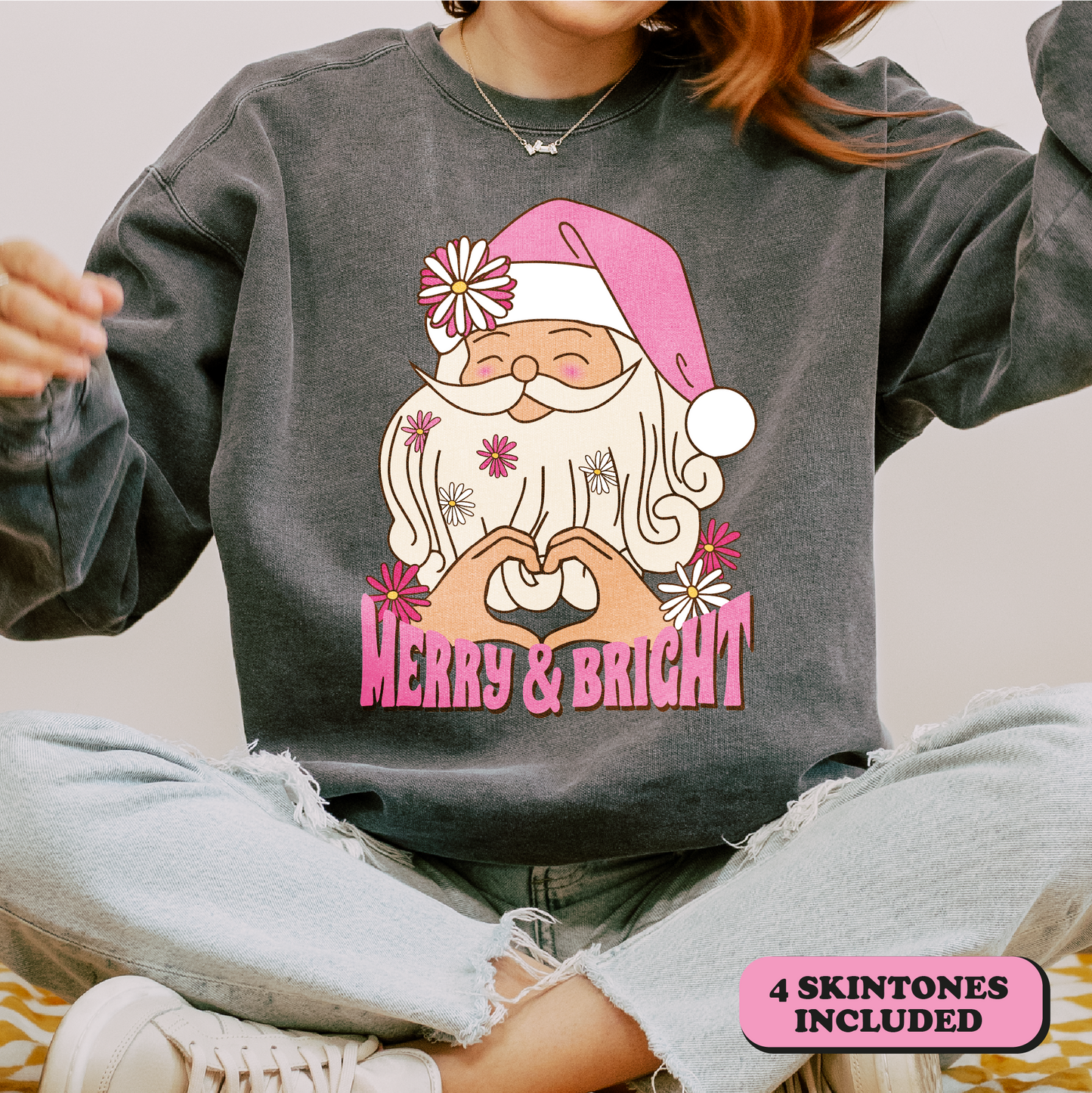 Merry & Bright PNG SVG | Cute Christmas Sublimation | Retro Boho Santa T shirt Design