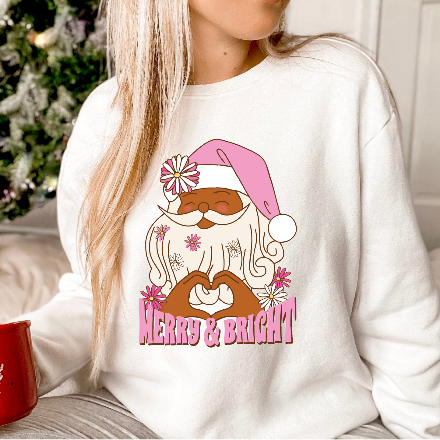 Merry & Bright PNG SVG | Cute Christmas Sublimation | Retro Boho Santa T shirt Design