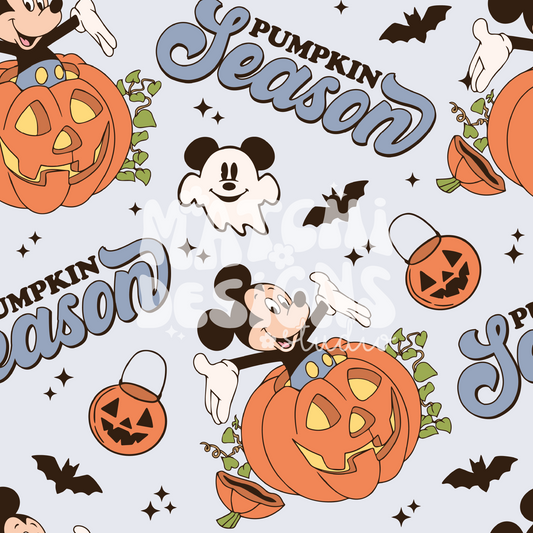 Halloween Magical Mouse Seamless Pattern, Pumpkin Pattern for Fabric Sublimation