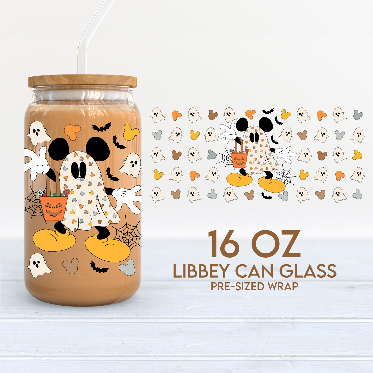 Magical Ghosts Cup Wrap | Cute Halloween 16oz Libbey Can Glass | Mouse PNG SVG