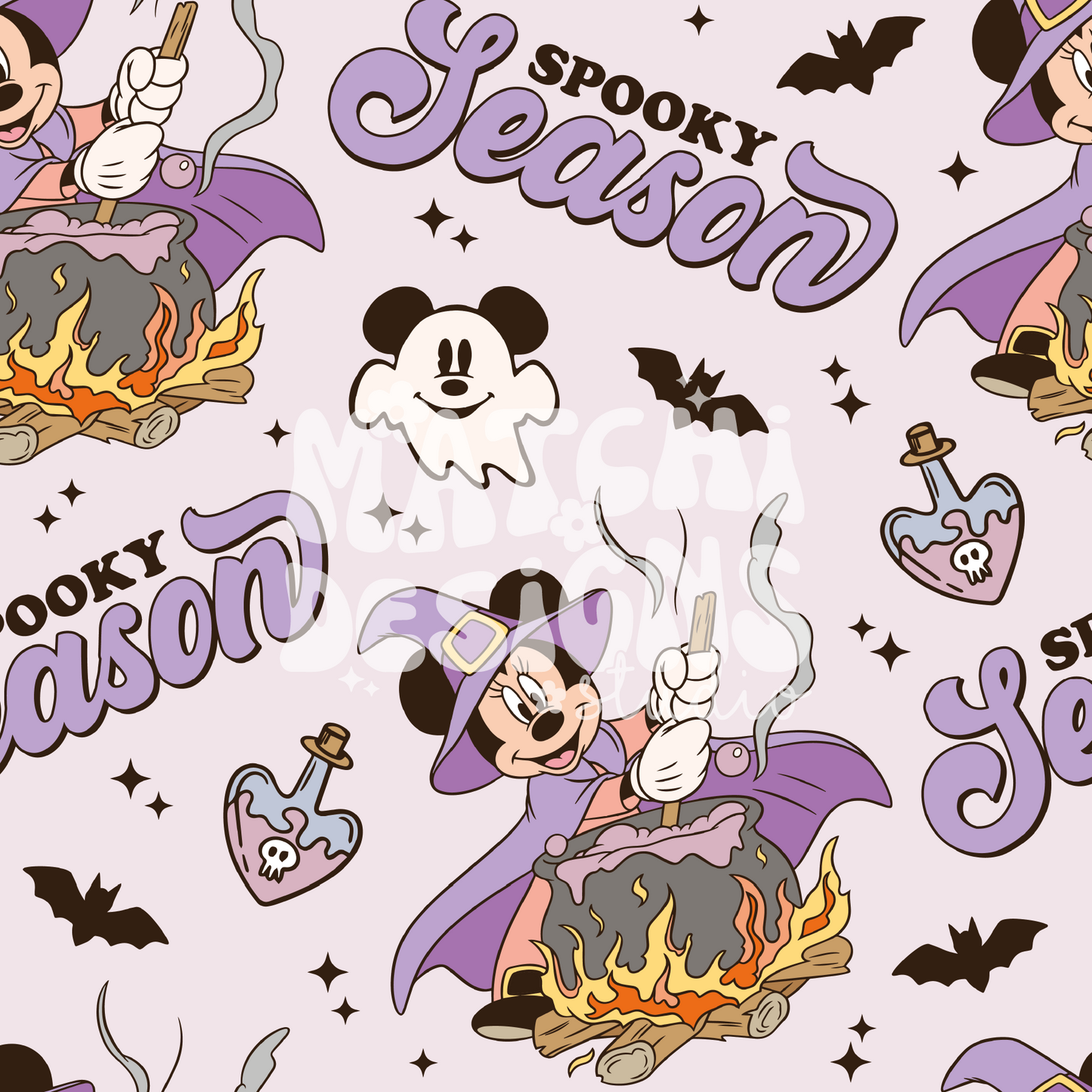 Halloween Magical Mouse Seamless Pattern, Witch Pattern for Fabric Sublimation