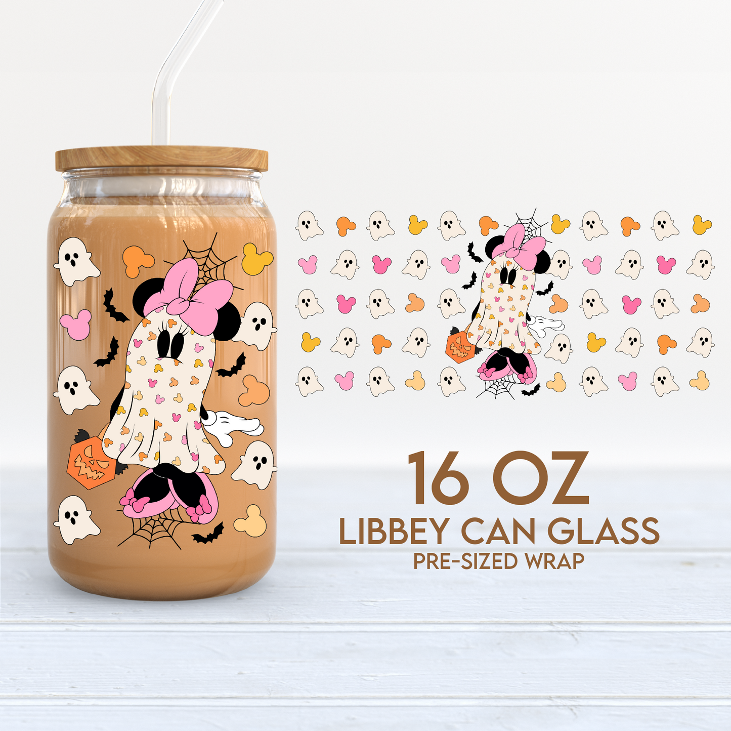 Magical Ghosts Cup Wrap | Cute Halloween 16oz Libbey Can Glass | Mouse PNG SVG