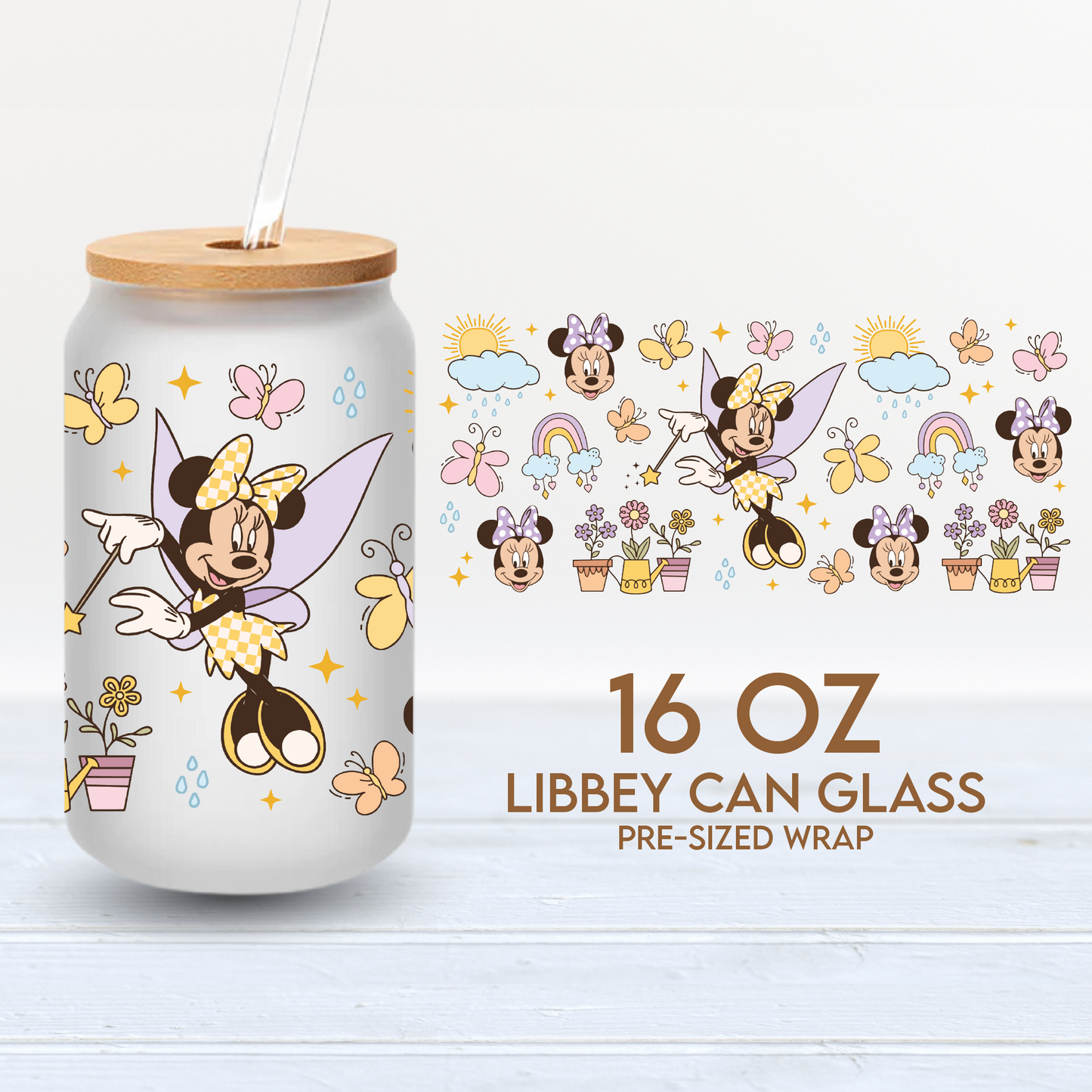 Spring Fairy Mouse Cup Wrap | 16oz Libbey Can Glass | Spring Flowers PNG SVG