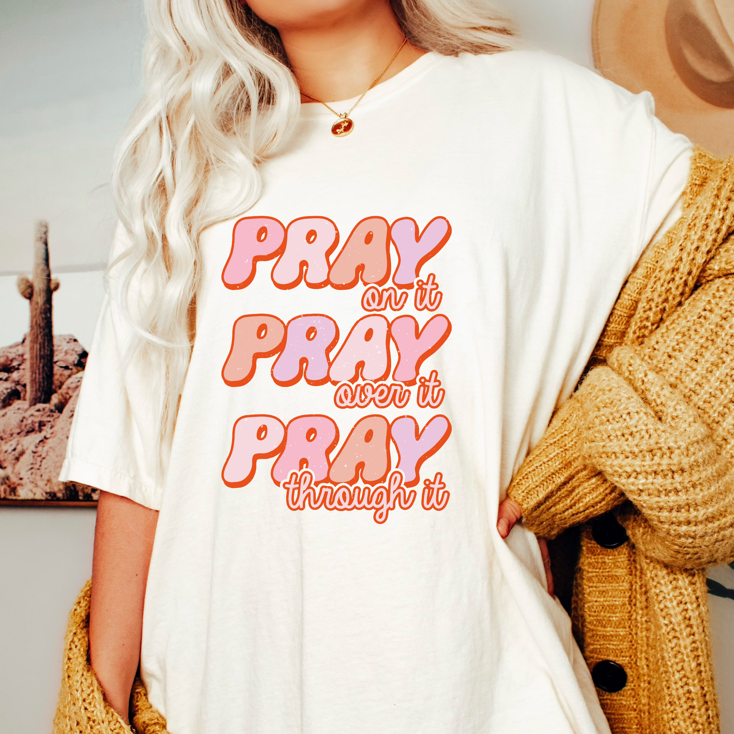 Pray On It Pray Over It PNG SVG | Retro Christian Sublimation | Religious T shirt Design