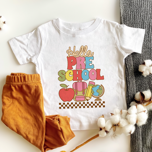 Hello Preschool SVG PNG | Retro Back to School Sublimation | Teacher T shirt Design