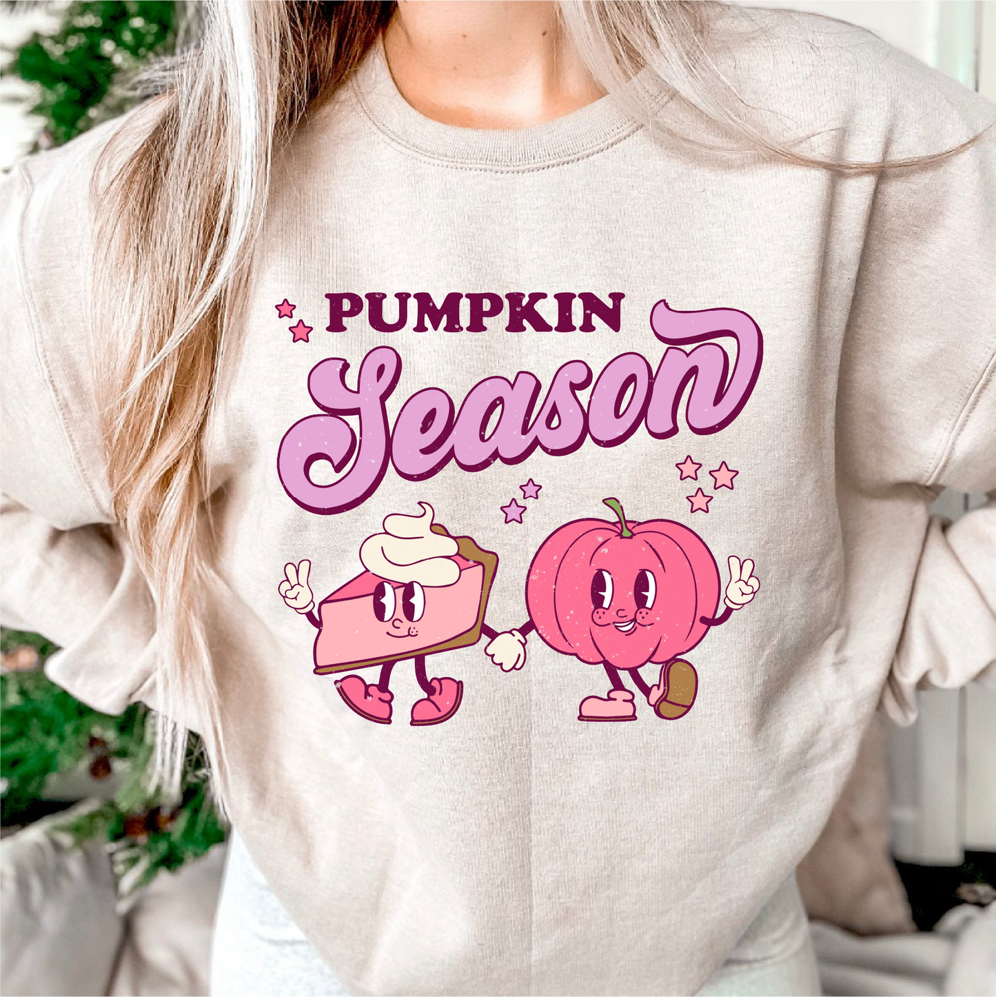DTF Transfer Pumpkin Season Pink | Retro Fall Characters | Pumpkin