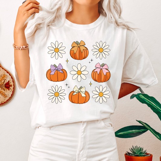 Pumpkins & Flowers PNG SVG | Fall Autumn Girl Sublimation | Girl Bows Tshirt Design