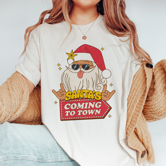 DTF Transfer Santa's Coming to Town | Retro Christmas | Cool Santa