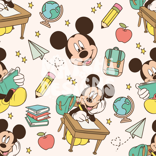 Back To School Magical Mouse Seamless Pattern, Green Pattern for Fabric Sublimation