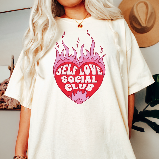Self Love Social Club SVG PNG | Valentines Day Sublimation | Heart on Fire T shirt Design