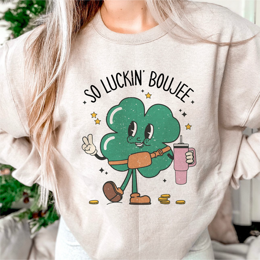 So Luckin Boujee PNG SVG | Retro St. Patricks Day Sublimation | Cartoon T shirt Design