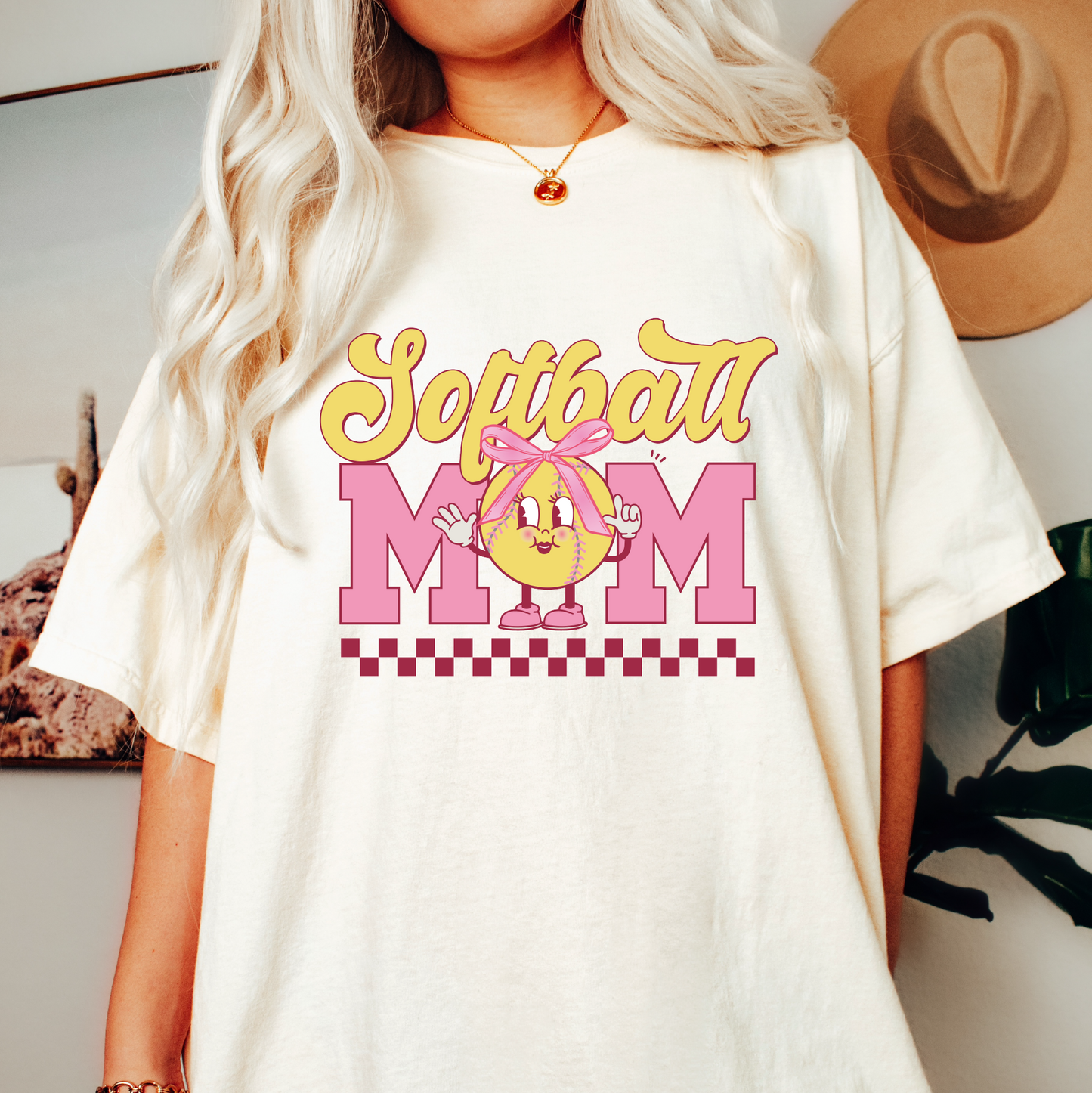 DTF Transfer Softball Mom | Coquette Softball Character | Pink Bow