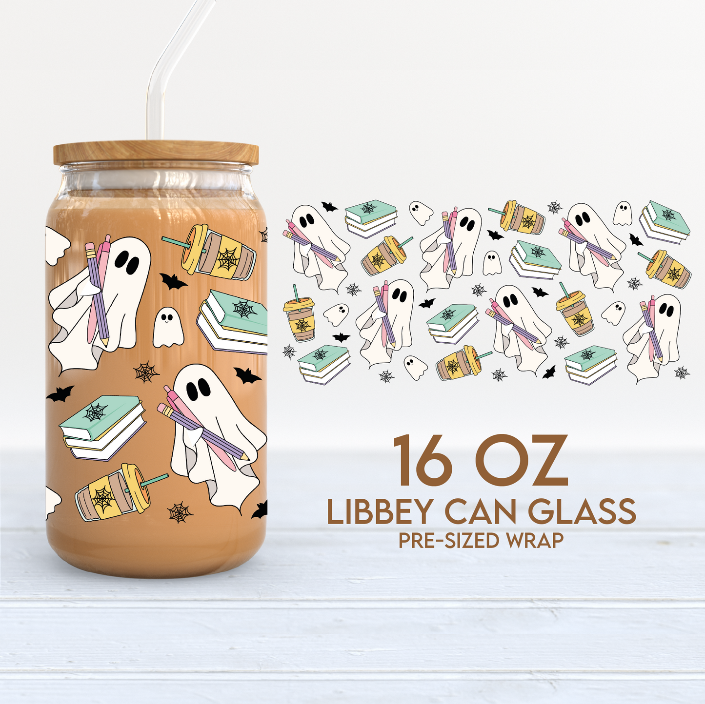 Spooky Teacher Cup Wrap | Back to School 16oz Libbey Can Glass | Ghosts PNG SVG