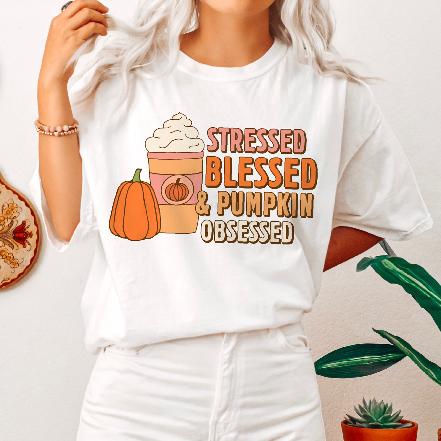 Stressed Blessed Pumpkin Obsessed PNG SVG | Fall Sublimation | Autumn T shirt Design