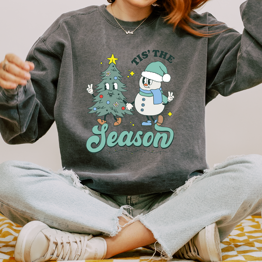 Tis' The Season Blue PNG | Retro Christmas Tree Sublimation | Retro Characters T shirt Design