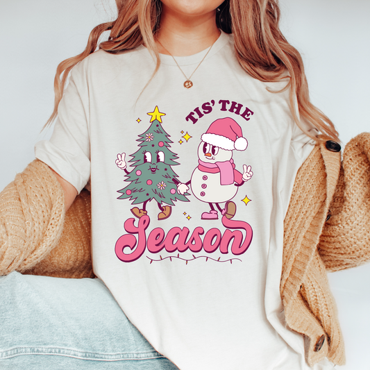 Tis' The Season Pink PNG | Retro Christmas Tree Sublimation | Retro Characters T shirt Design