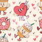 Valentines Cartoon Seamless Pattern, Valentines Day Pattern for Fabric Sublimation