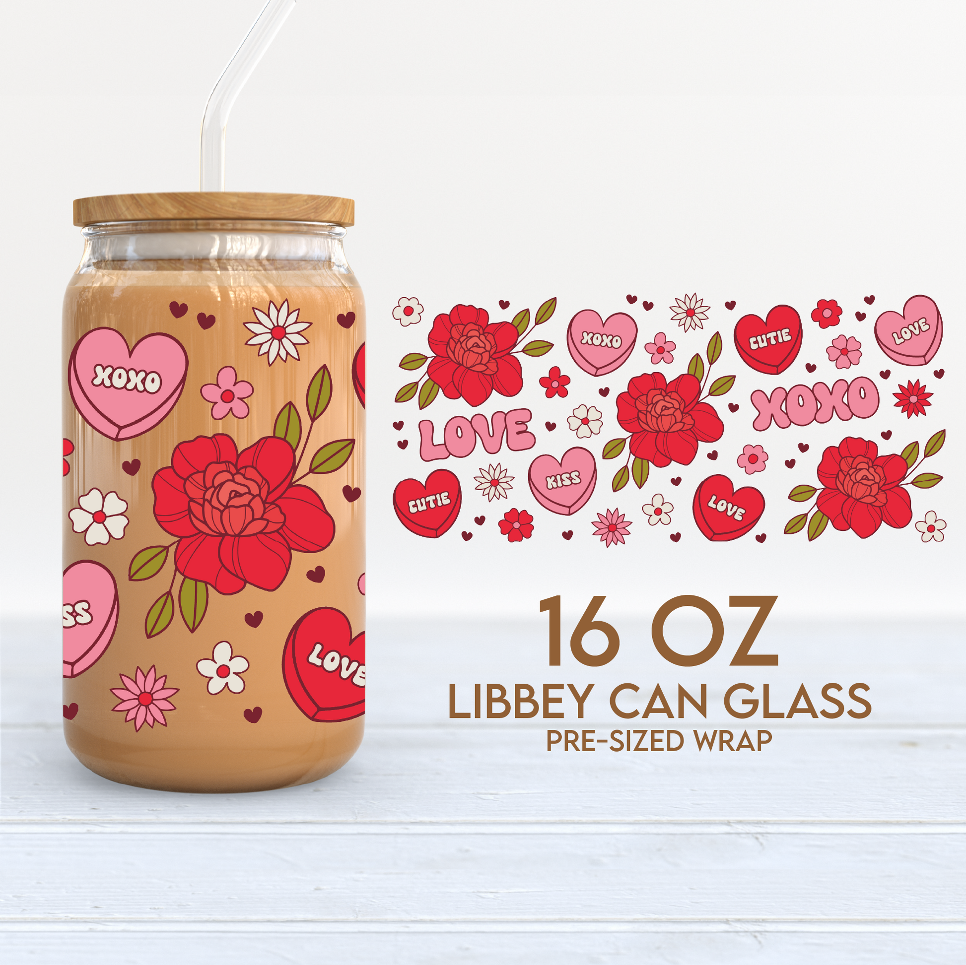 Valentine Libbey Glass Can With Floating Hearts, Valentine Glass