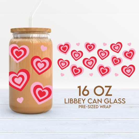 Valentines Hearts Cup Wrap | 16oz Libbey Can Glass | Retro Valentine's Day PNG SVG