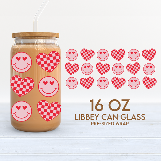 Valentines Smile Cup Wrap | 16oz Libbey Can Glass | Retro Valentine's Day PNG SVG
