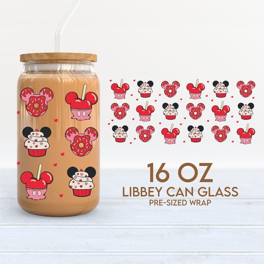 Valentines Mouse Snacks Cup Wrap | 16oz Libbey Can Glass | Valentine's Day PNG SVG