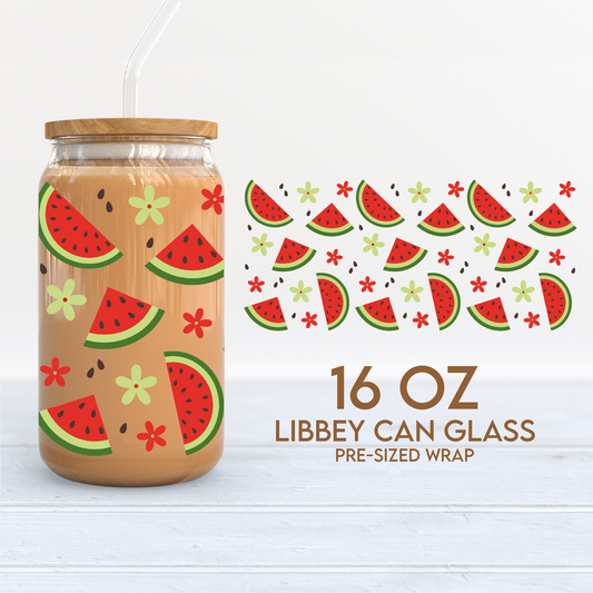 Watermelon Cup Wrap | Retro 16oz Libbey Can Glass | Summer Fruits PNG SVG