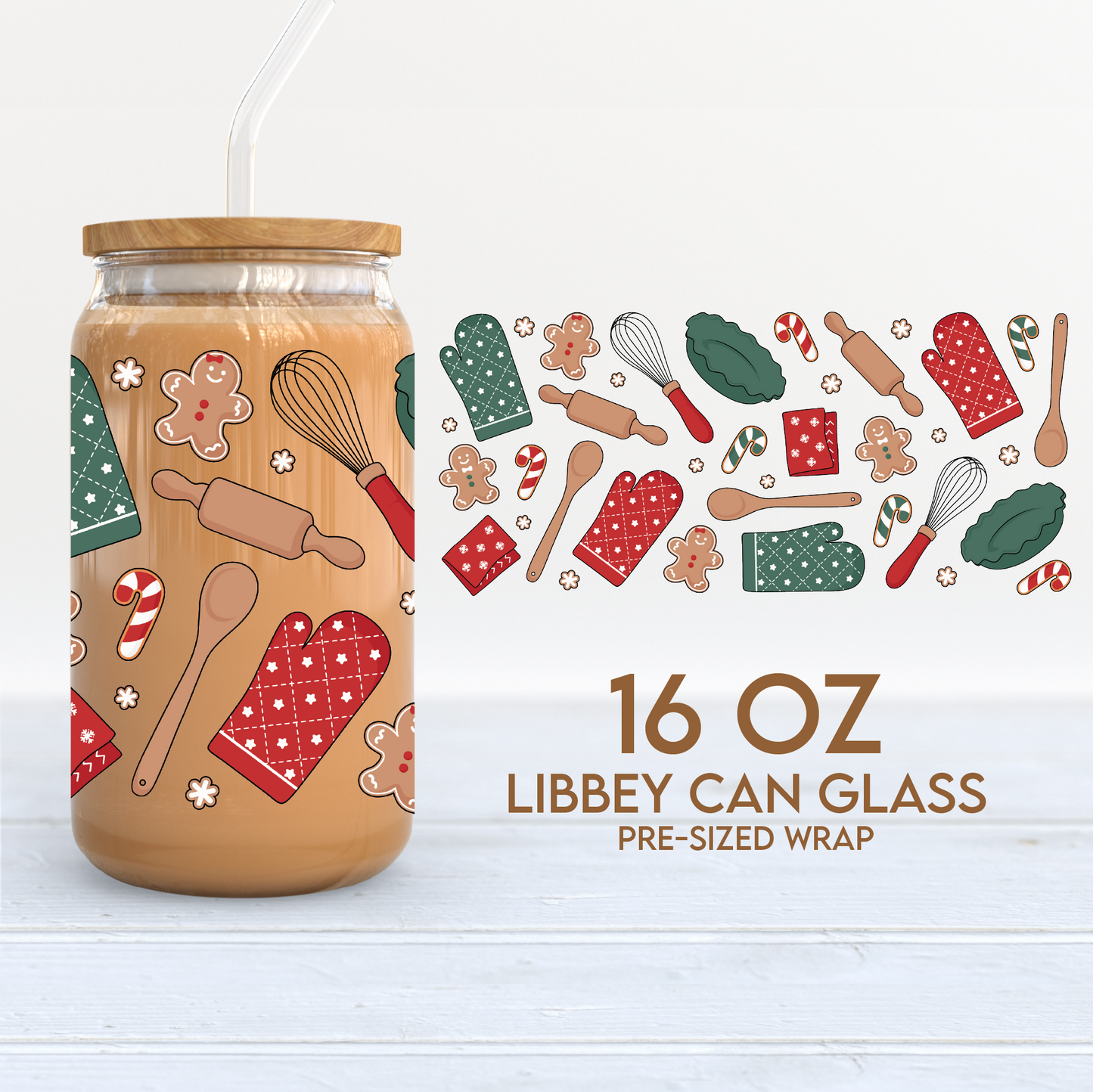 Christmas Baking Cup Wrap | Gingerbread Cookies 16oz Libbey Can Glass | PNG SVG