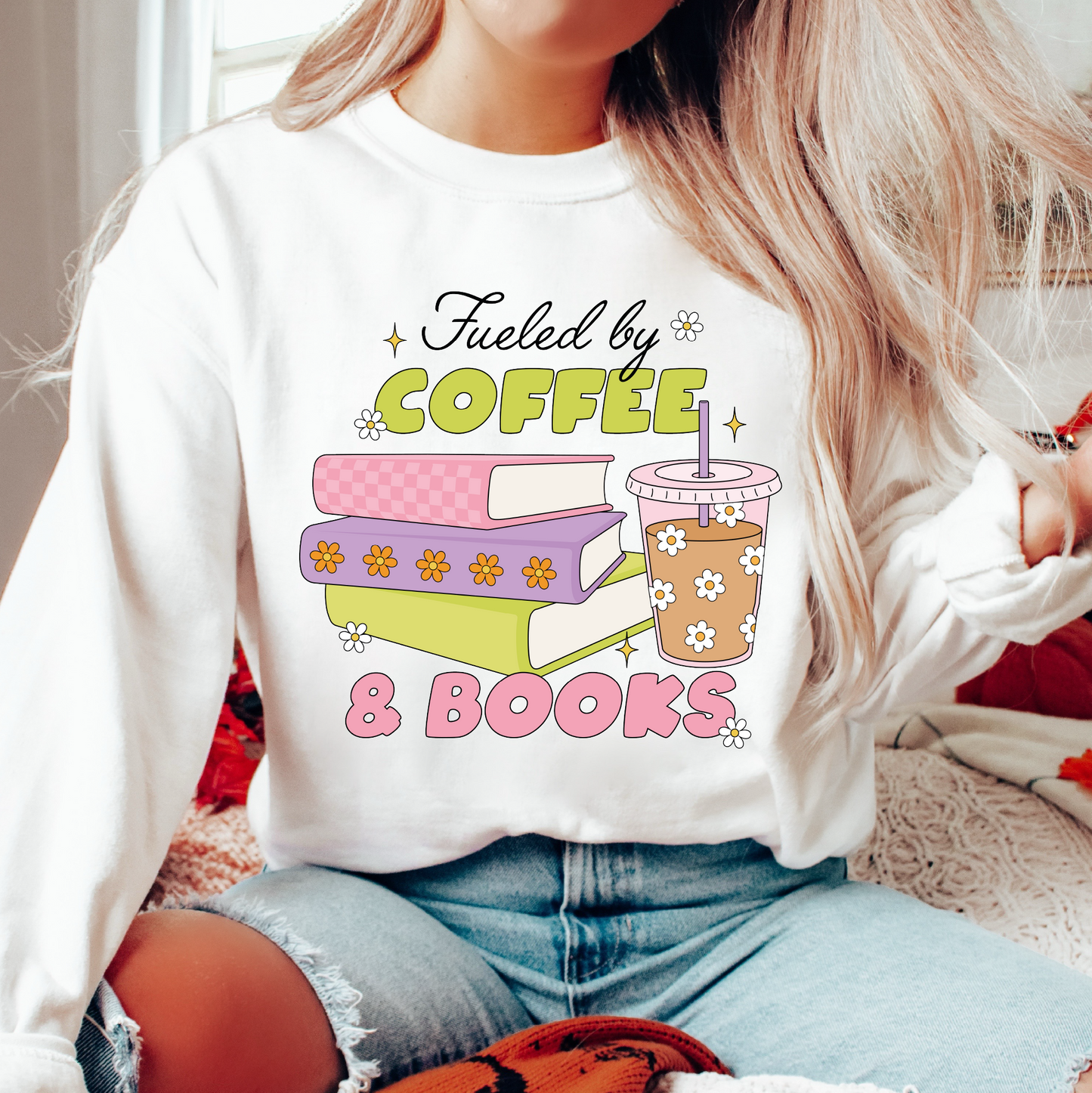 Fueled by Coffee & Books PNG SVG | Bookish Girl Sublimation | Book Lover Tshirt Design