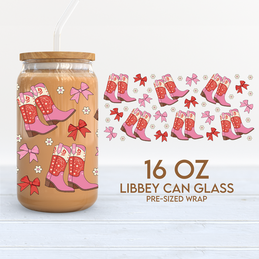 Christmas Cowboy Boots Cup Wrap | Christmas Girly 16oz Libbey Can Glass | PNG SVG