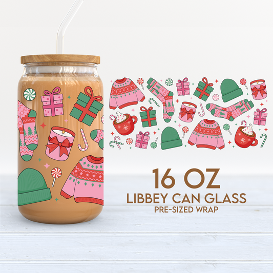 Christmas Girl Cup Wrap | Christmas Sweater 16oz Libbey Can Glass | Xmas PNG SVG