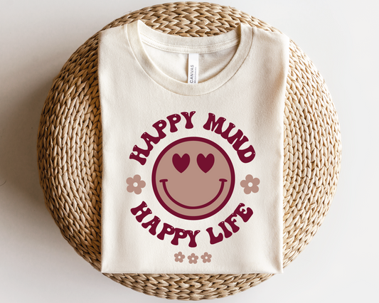Happy Mind Happy Life SVG PNG | Flower Sublimation | Inspirational | Retro Vintage T shirt Design
