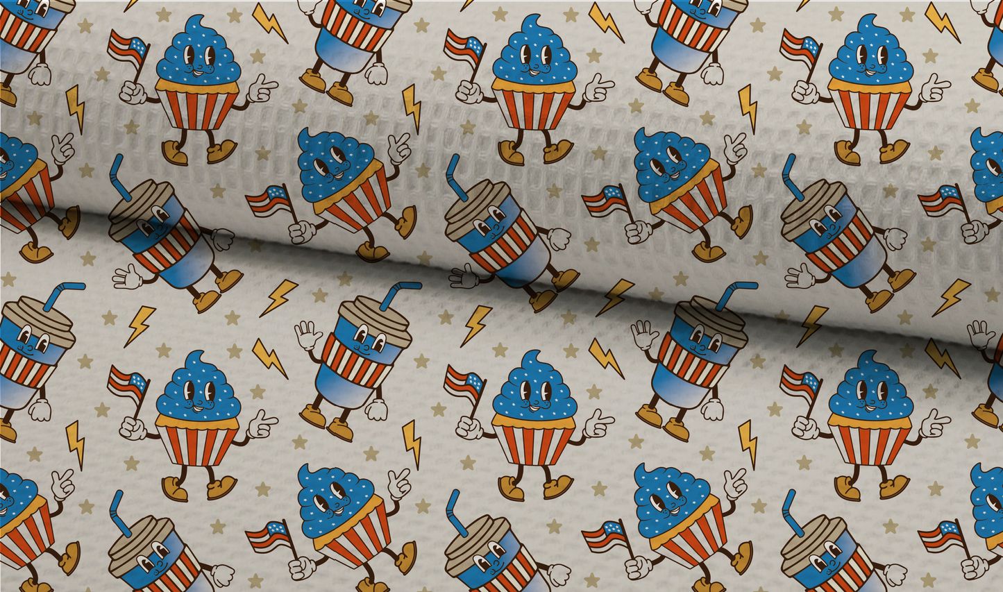 4th of July Seamless Pattern, Groovy Characters Repeat Pattern for Fabric Sublimation